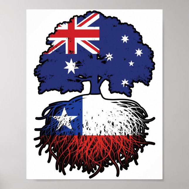 Póster Chile Bandera de raíces de árboles australianos ch (Frente)