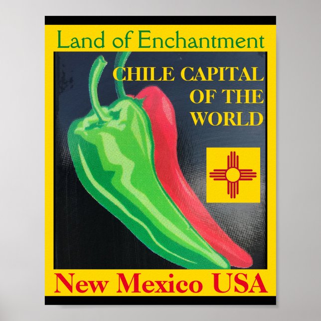 Póster Chile Capital del Mundo Nuevo México Verde Rojo (Frente)