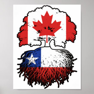 Póster Chile Chile Bandera de raíces de árbol canadiense