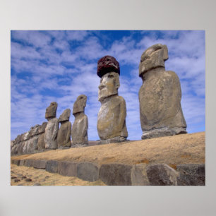 Póster Chile, Easter Island. The 15 Moais at Ahu