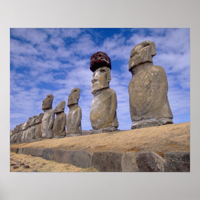 Póster Chile, Easter Island. The 15 Moais at Ahu (Frente)