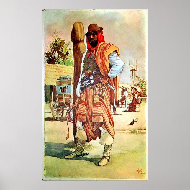 Póster Chile, Gauchos, hombre con traje tradicional (Frente)