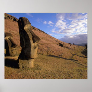 Póster Chile, Isla de Pascua. Ladera con Moai