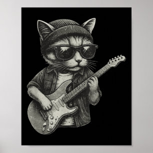 Póster Chill Cat Tocando Guitarra Rock Música Funny Anima