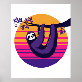 Póster Chill Like a Sloth - Retro Sunset Sloth