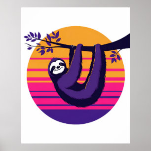 Póster Chill Like a Sloth - Retro Sunset Sloth