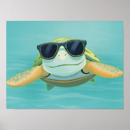Póster Chill Sea Turtle with Sunglasses – Underwater Vibe