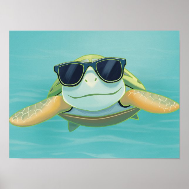 Póster Chill Sea Turtle with Sunglasses – Underwater Vibe (Frente)