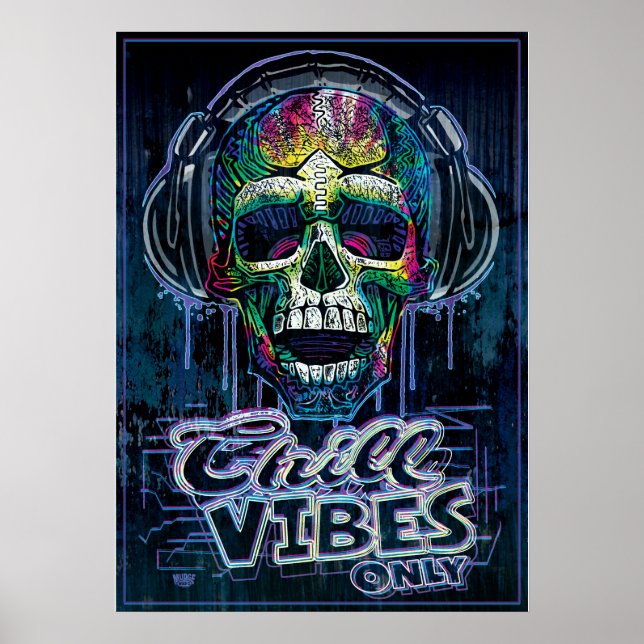Póster Chill Vibes Only Skull Headphones (Frente)