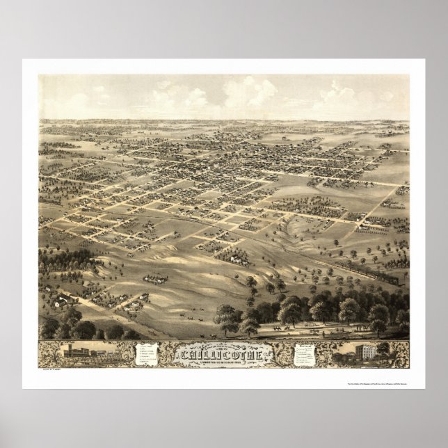 Póster Chillicothe, MO Mapa Panorámico - 1869 (Frente)