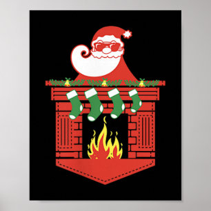 Póster Chimenea de Santa Claus divertida Navidad