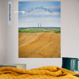 Póster Chimeneas de fábrica con campo amarillo
