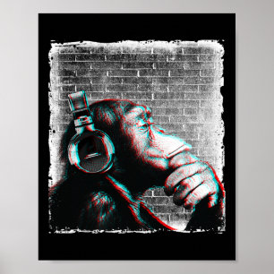 Póster Chimpancé De Mono Con Camisa De Auriculares - Edm 