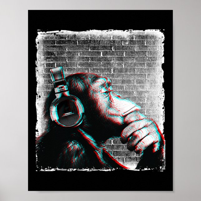 Póster Chimpancé De Mono Con Camisa De Auriculares - Edm  (Frente)