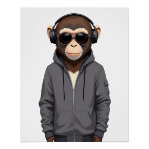Póster Chimpanzee con el vector animal Hoodie Funny Guay