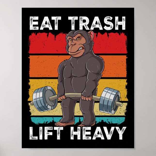 Póster Chimpanzee Gym Weight Training Comida Trash Lift H (Frente)