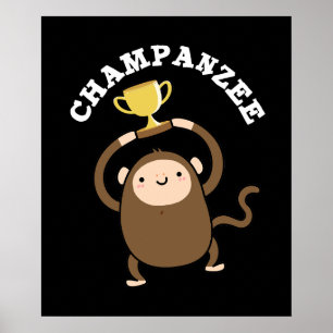 Póster Chimpanzee Pun Dark BG Campeón Gracioso