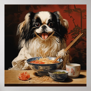 Póster Chin japonés comiendo Ramen