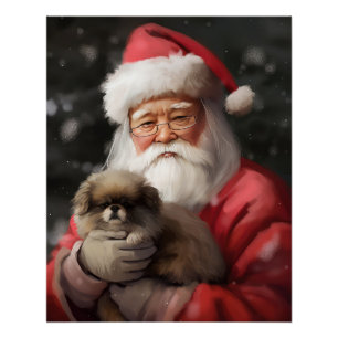 Póster Chin Japonés con Santa Claus Festivo de Navidad