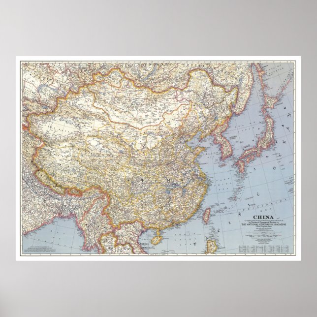 Póster " China: 1945 - Mapa detallado ... (Frente)
