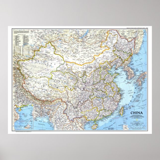 Póster China: 1991/hoy - Mapa de pared clásico detallado (Frente)
