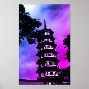 Póster China Antigua Cantón la pagoda florida