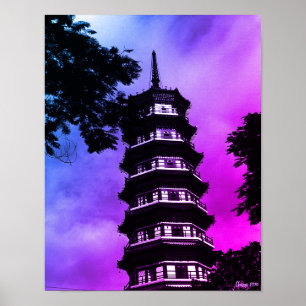 Póster China Antigua Cantón la pagoda florida