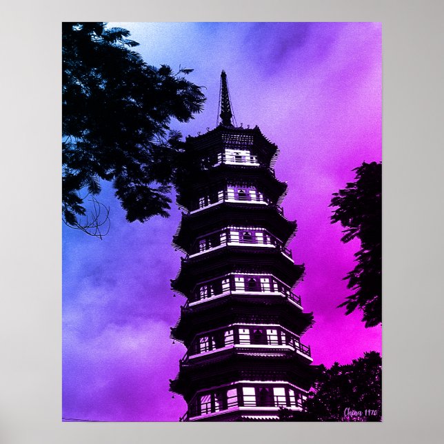 Póster China Antigua Cantón la pagoda florida (Frente)