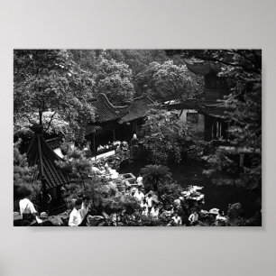 Póster China Antiguo Shanghai turistas del jardín Yuyuan