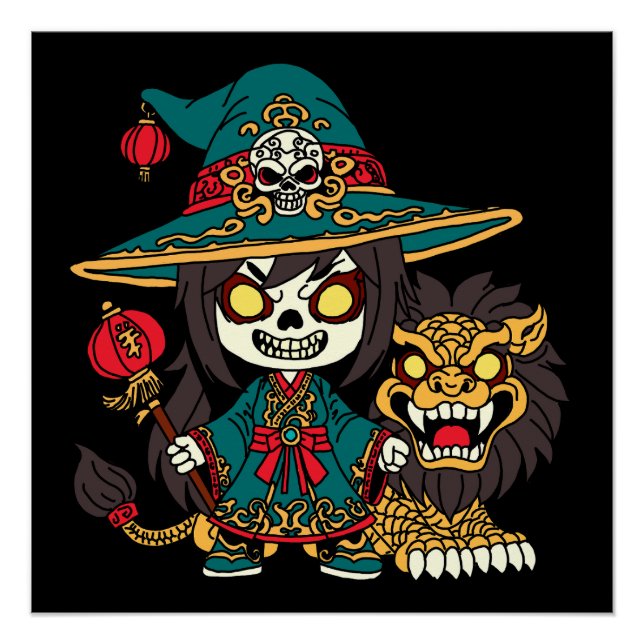 Póster China, bruja y león en Año Nuevo (Anverso)