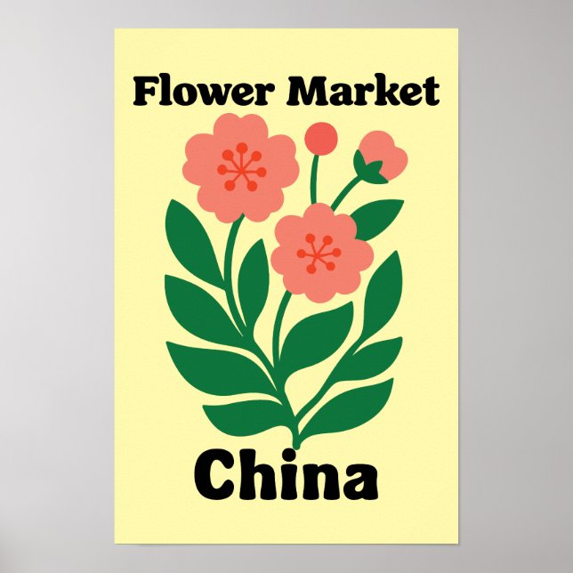 Póster China Flower Market Coral Peony and Green Leaf (Frente)