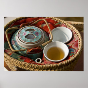 Póster China, Hong Kong. Tetera tradicional china y 3