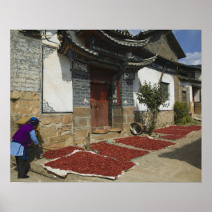 Póster CHINA, provincia de Yunnan, Tianshengying. Secado