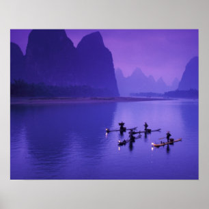 Póster China, río Li. Pescadores cormoranes.