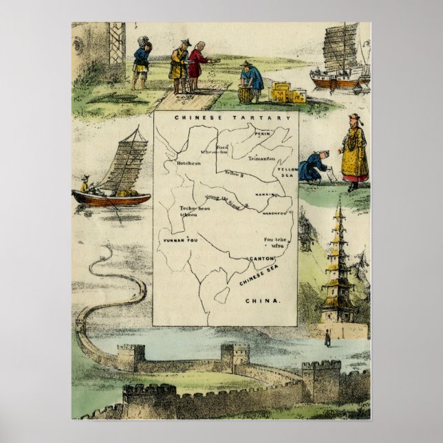 Póster CHINA Y EL PUEBLO CHINO c1840 (Frente)