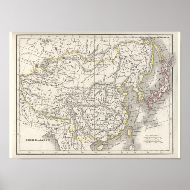 Póster Chine y Japón - Mapa histórico (Frente)