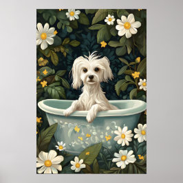 Póster Chinese Crested Dog In Bathtub Poster, Funny Dog