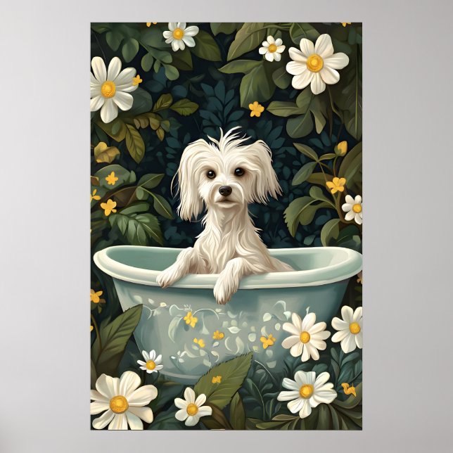 Póster Chinese Crested Dog In Bathtub Poster, Funny Dog (Frente)