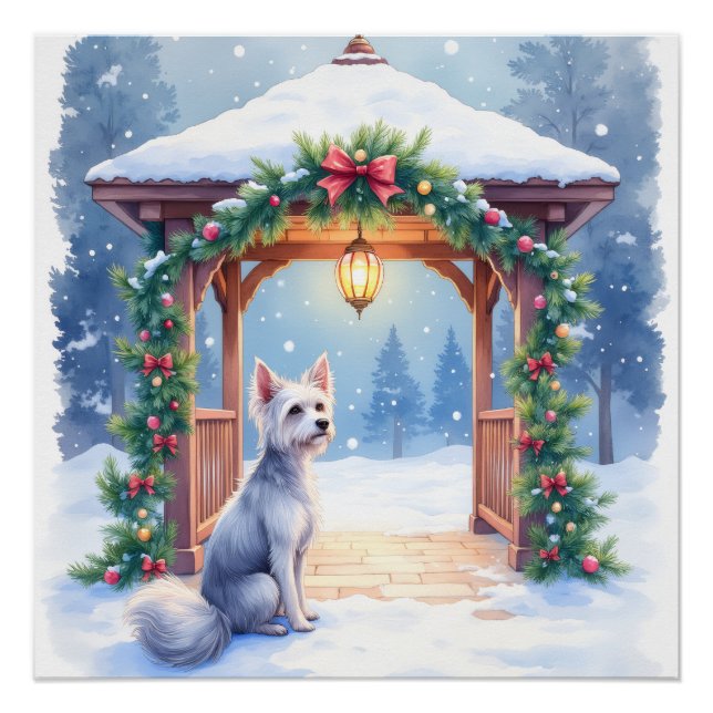 Póster Chinese Crested Snowy Gazebo Christmas Art (Anverso)