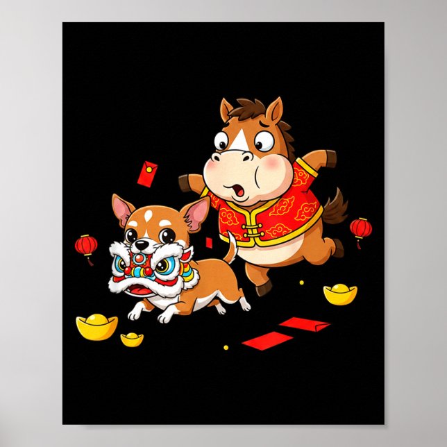 Póster Chinese Horse Chihuahua Funny Kid Mens Womens Happ (Frente)