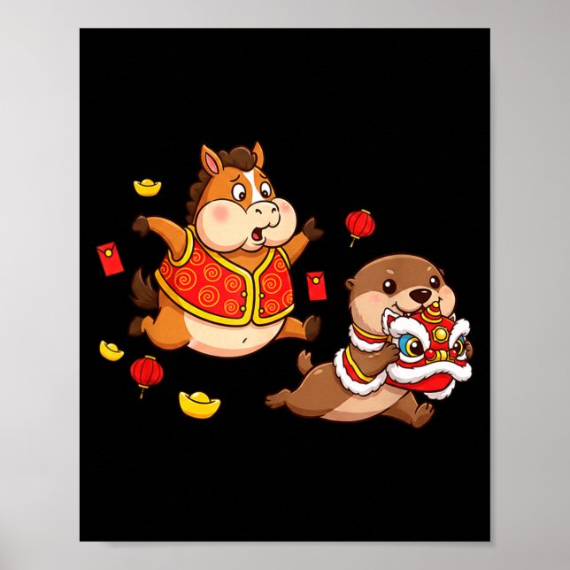 Póster Chinese Horse Otter Funny Kids Mens Womens Happy N (Frente)