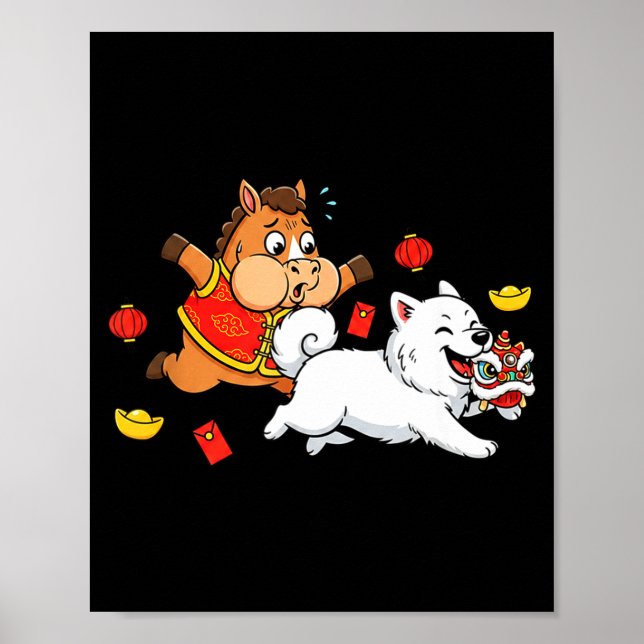 Póster Chinese Horse Samoyed Funny Kids Mens Womens Happy (Frente)