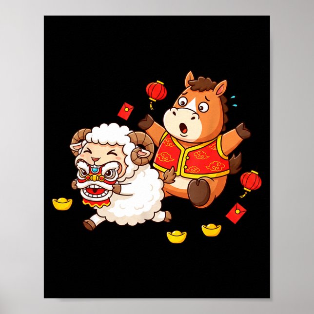 Póster Chinese Horse Sheep Funny Kids Mens Womens Happy N (Frente)