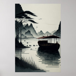 Póster Chinese ink painting of Ninh Binh town