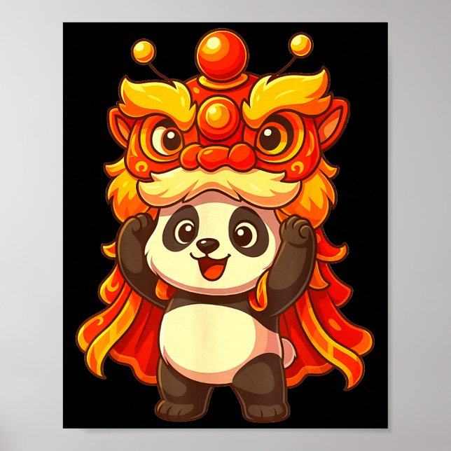 Póster Chinese Lunar New Year Lion Dance Cute Panda China (Frente)