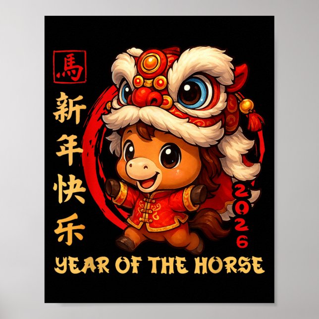 Póster Chinese New Year 2026 Year Of The Horse Funny Happ (Frente)