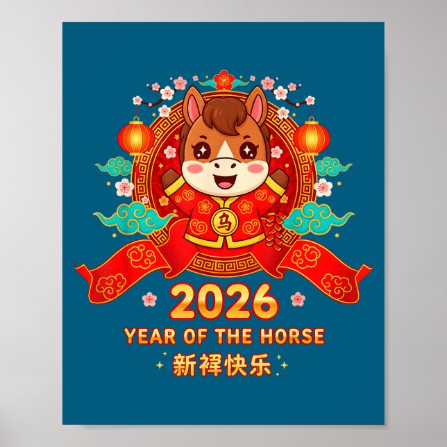 Póster Chinese New Year 2026 Year Of The Horse Toddler Ki (Frente)