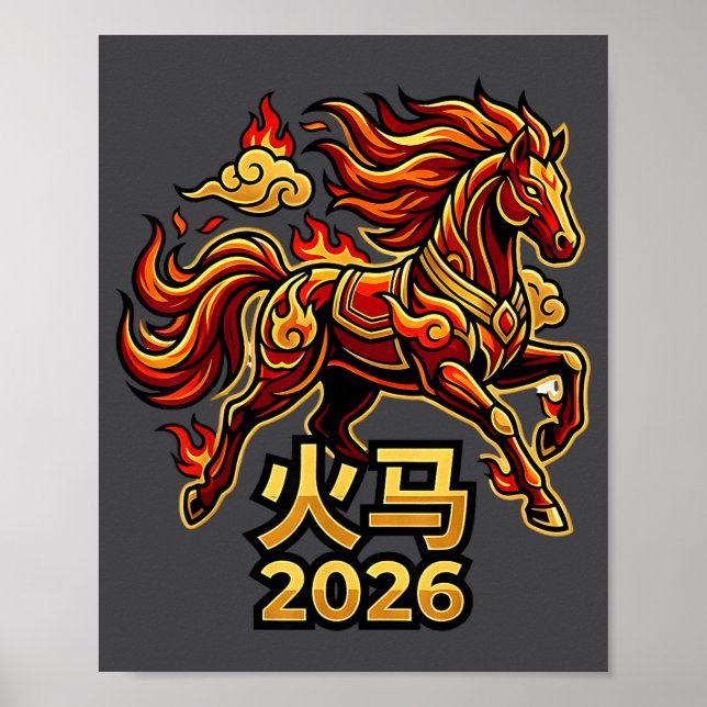 Póster Chinese New Year Of The Horse 2026 Fire Horse Chin (Frente)