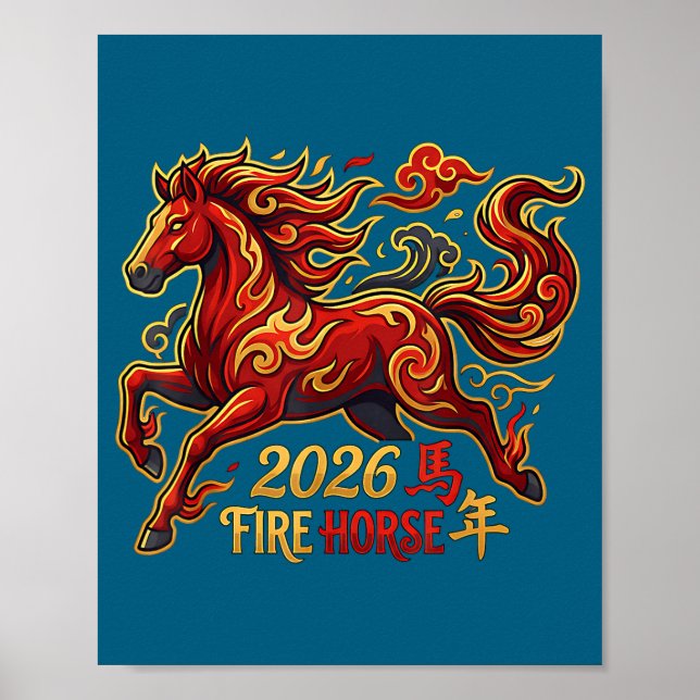 Póster Chinese New Year Of The Horse 2026 Fire Horse Chin (Frente)