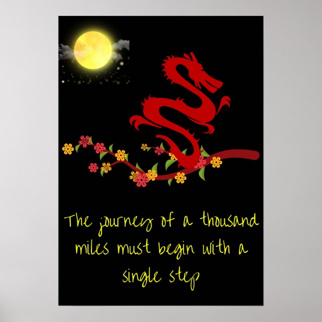 Póster Chinese Proverb Poster - Dragon, Moonlight, flower (Frente)